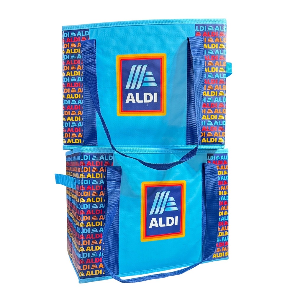 ALDI Collapsible Box Bags 2 Pack 14x10x11 Blue Navy Colorful NWT